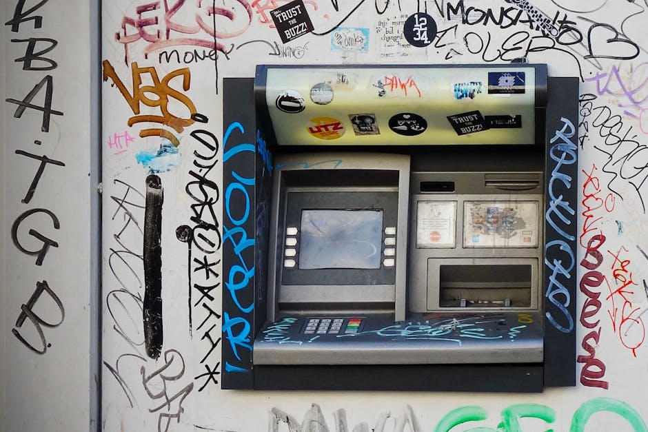ATM cash machine at Polish city street corner