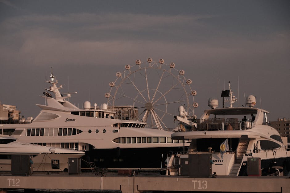 Barcelona harbor at sunset