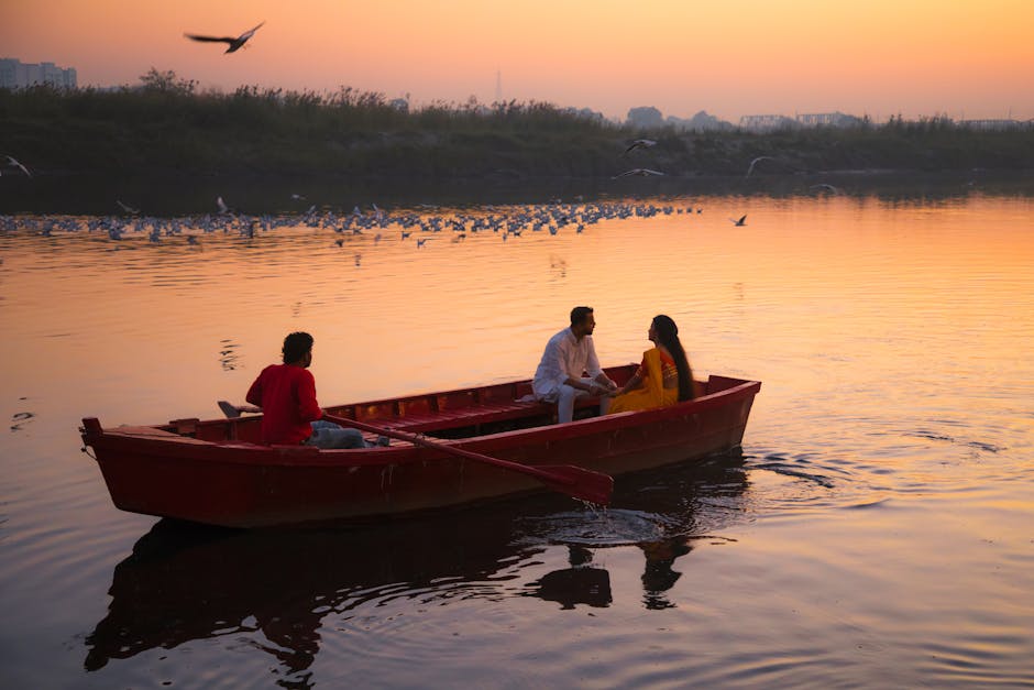 boat safari at sunrise on river