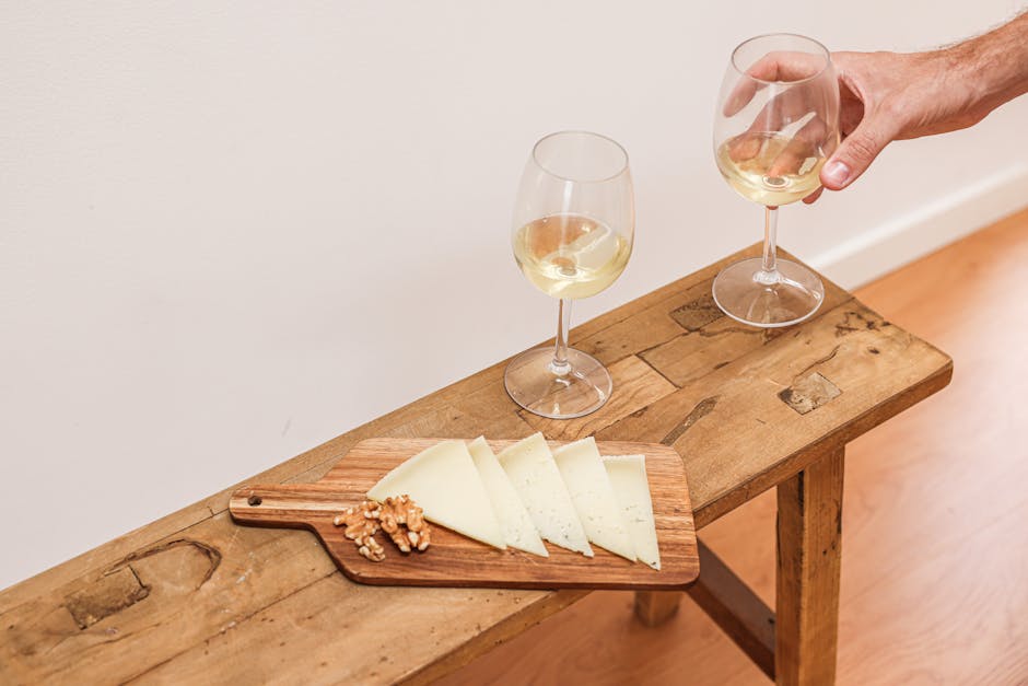 Bordeaux wine glasses with cheese board