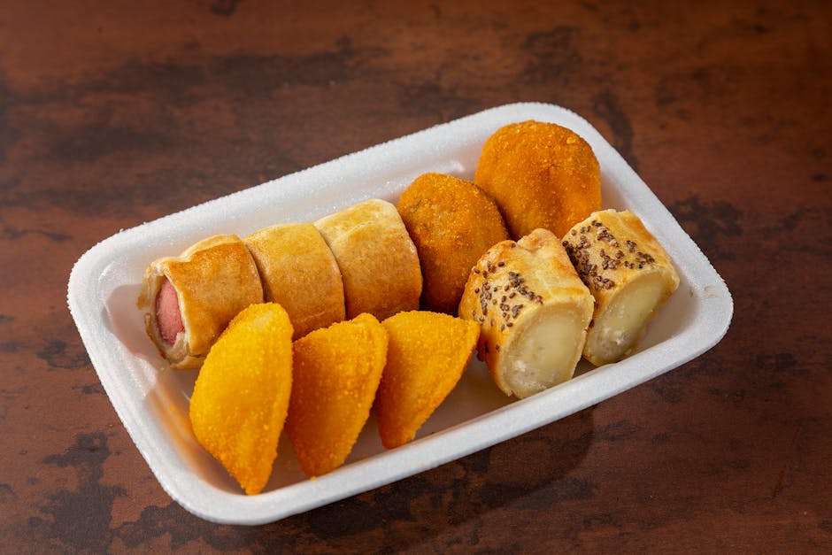 Brazilian snacks and street food plates