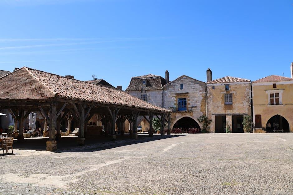 castelnaudary France town square with food market