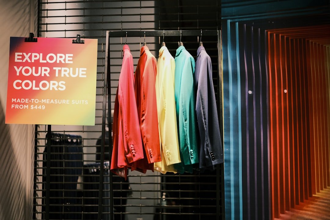 colorful clothing rack in modern Polish fashion store