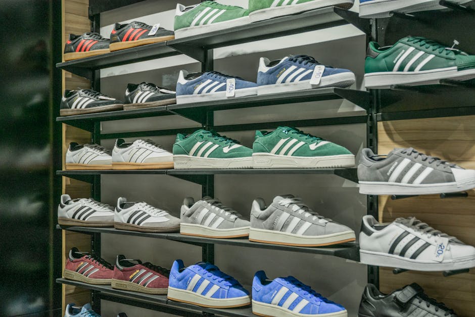 colorful shoes display in a fashion store