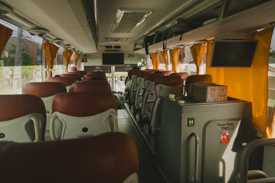 comfortable bus interior with reclining seats
