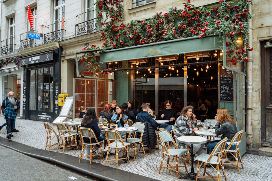 cozy Paris cafe terrace evening