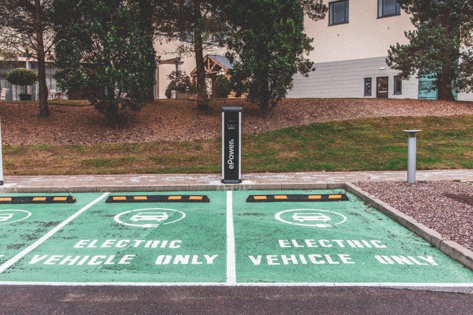 electric vehicle parked near charging station city