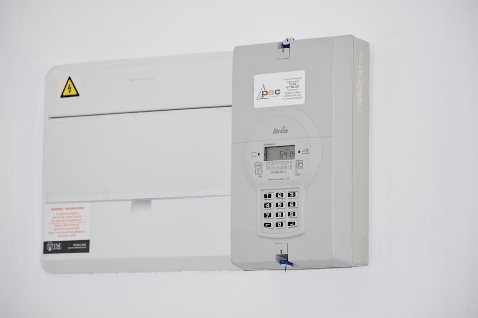 electricity meter with solar panel installation background