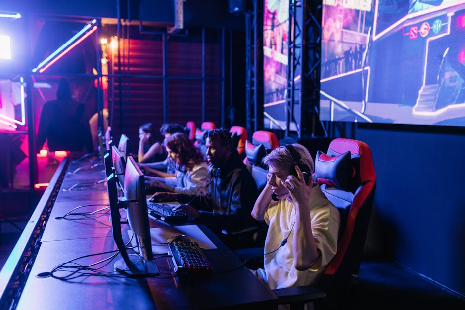 esports tournament arena with colorful lighting