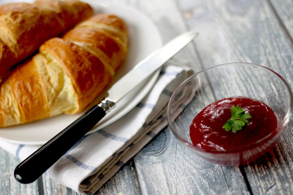 Fresh croissants breakfast table France