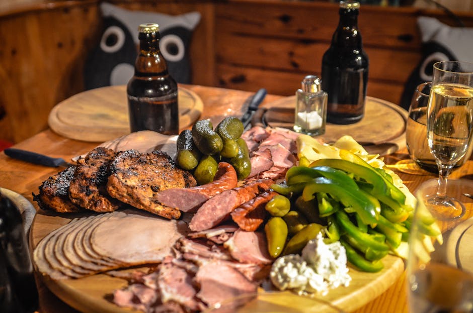 german street food spread with sausages and cheese