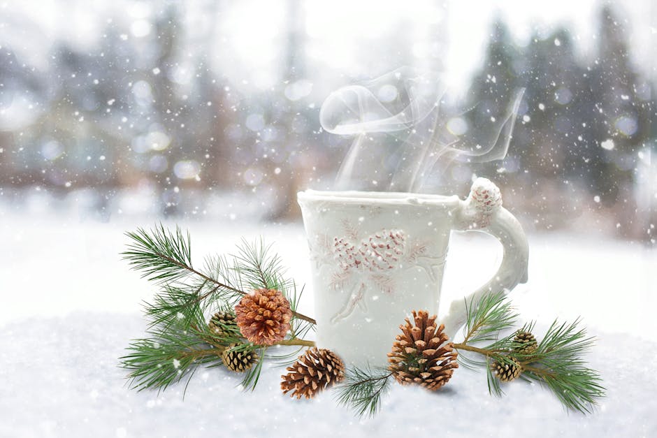 glühwein mug steaming in cold winter air