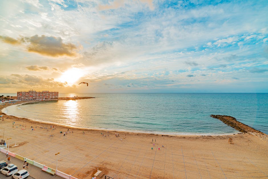 golden sunset over Valencia beach promenade