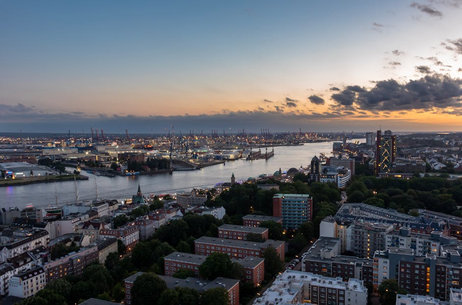 Hamburg harbor aerial view Germany
