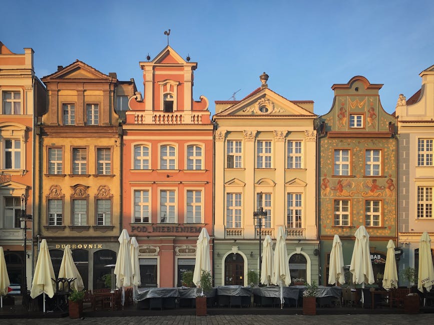 historic Old Town square in Poland at golden hour