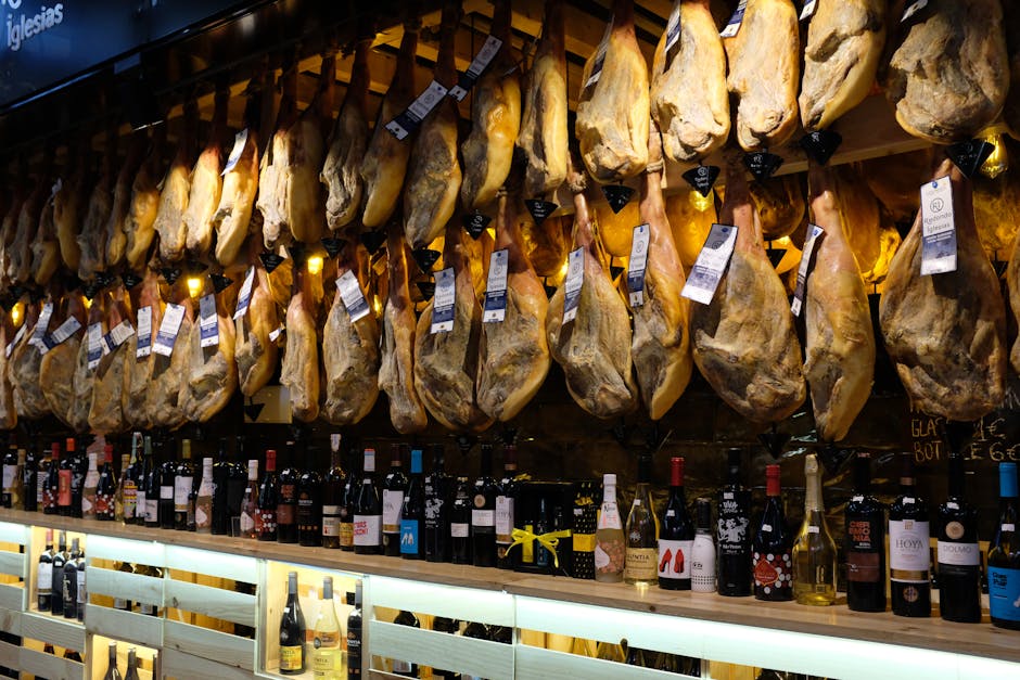 jamon iberico platter with bread and wine
