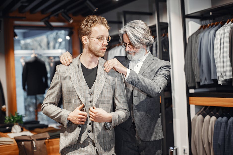 luxury suit hanging in store