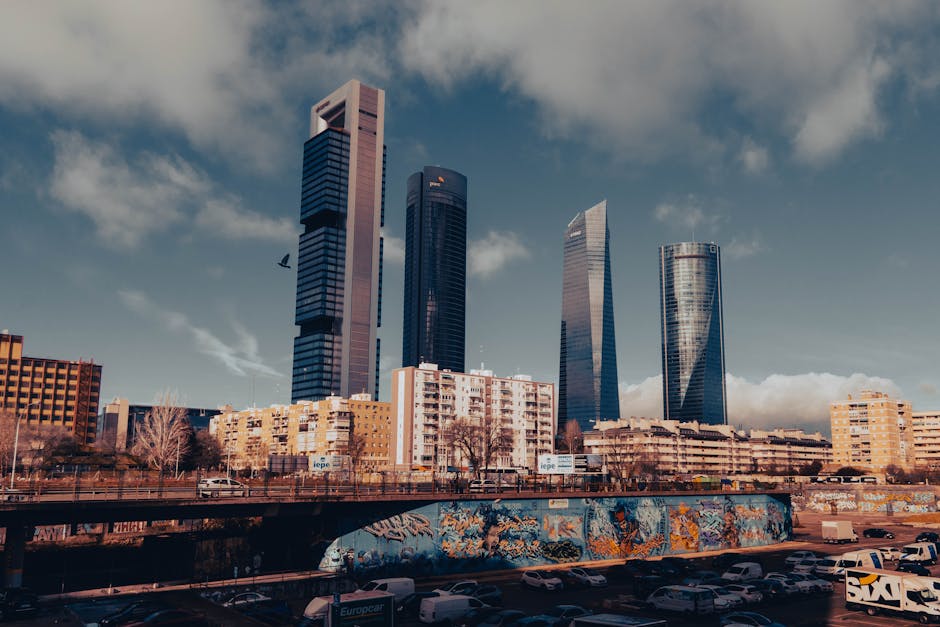 Madrid business district modern buildings