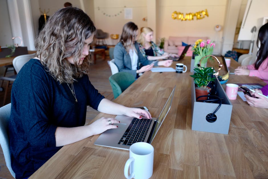 modern coworking space with laptop and coffee in Berlin