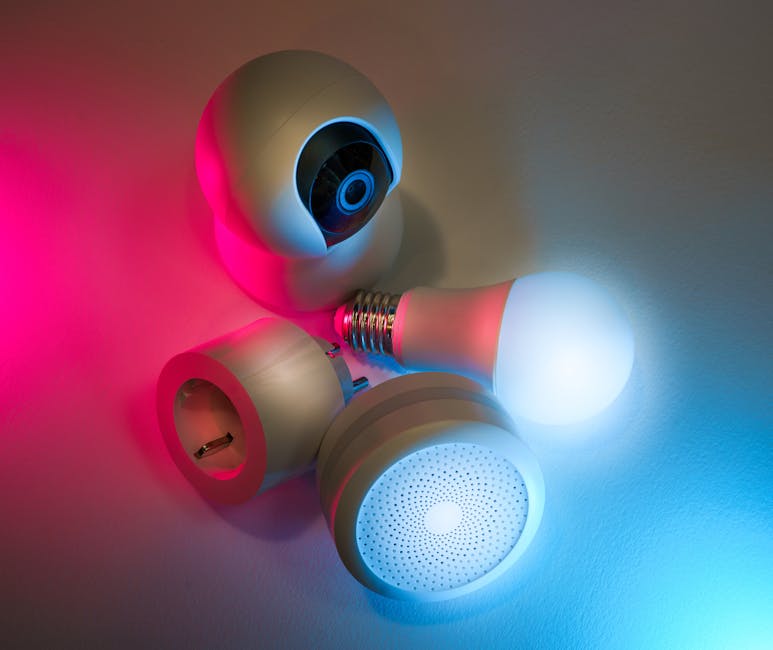 modern living room with smart light bulbs