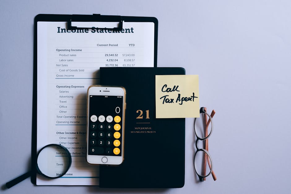 modern office workspace with accounting documents