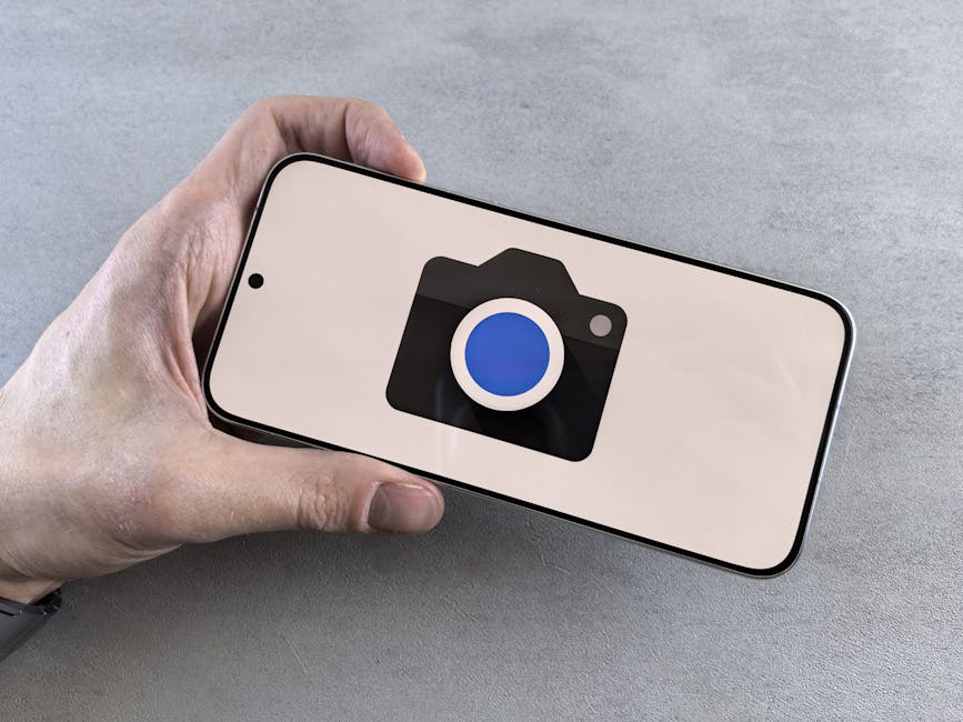 modern smartphone with colorful screen showing camera app