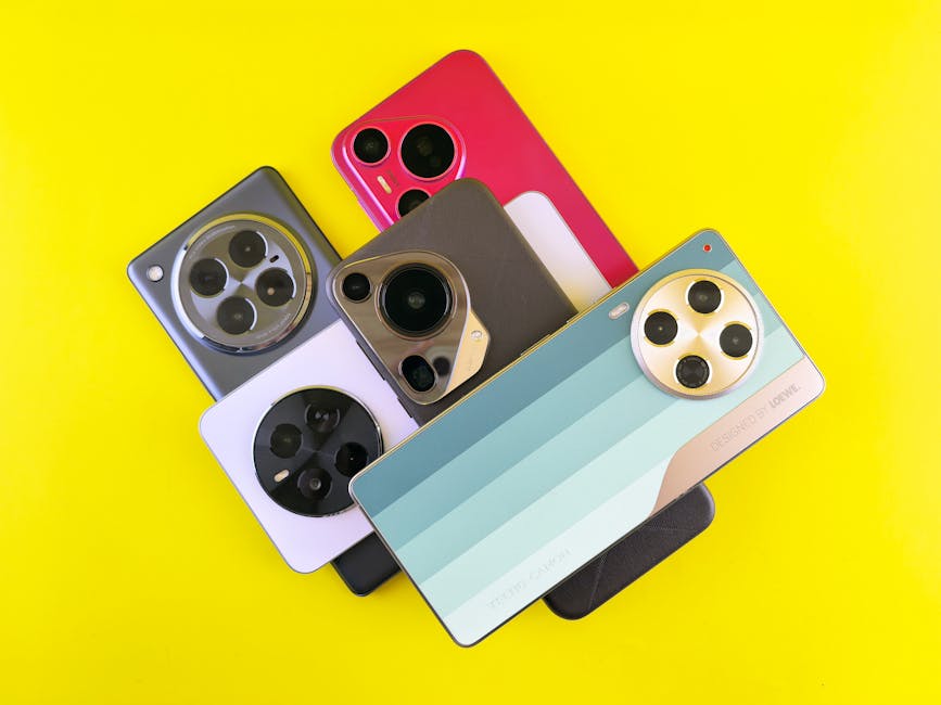 multiple colorful smartphones displayed