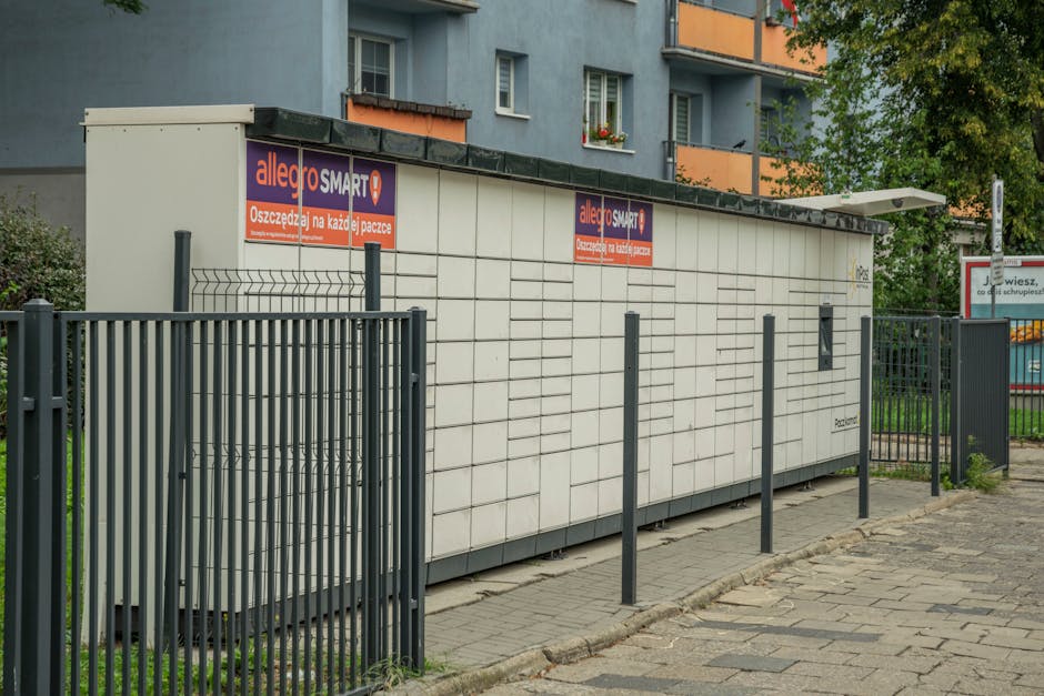 parcel locker box in Warsaw neighborhood morning