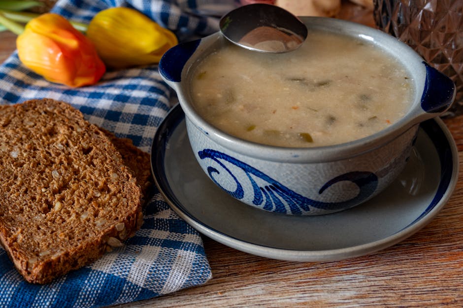 Polish żurek soup in bread bowl