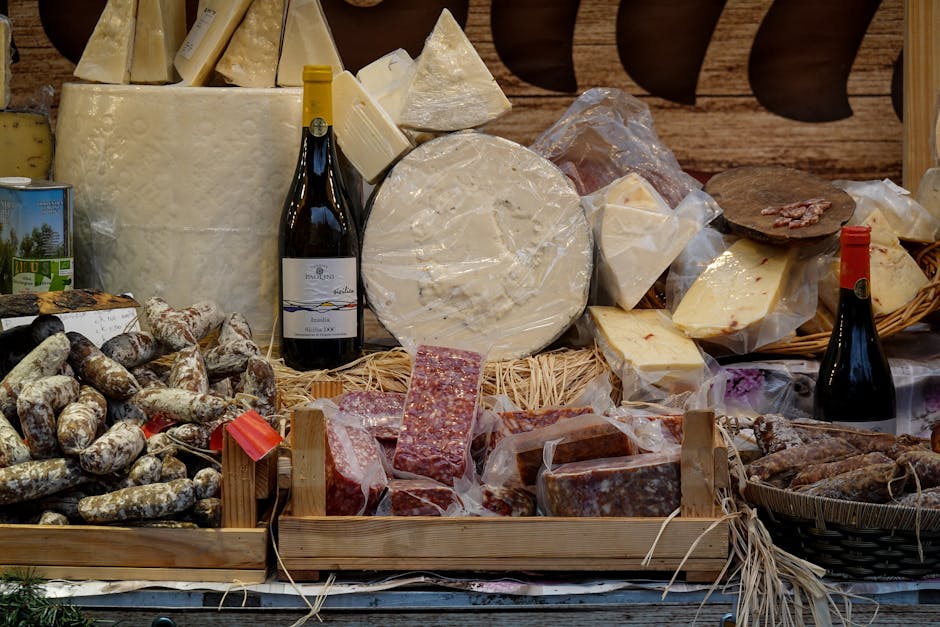 regional French cheeses and charcuterie at market