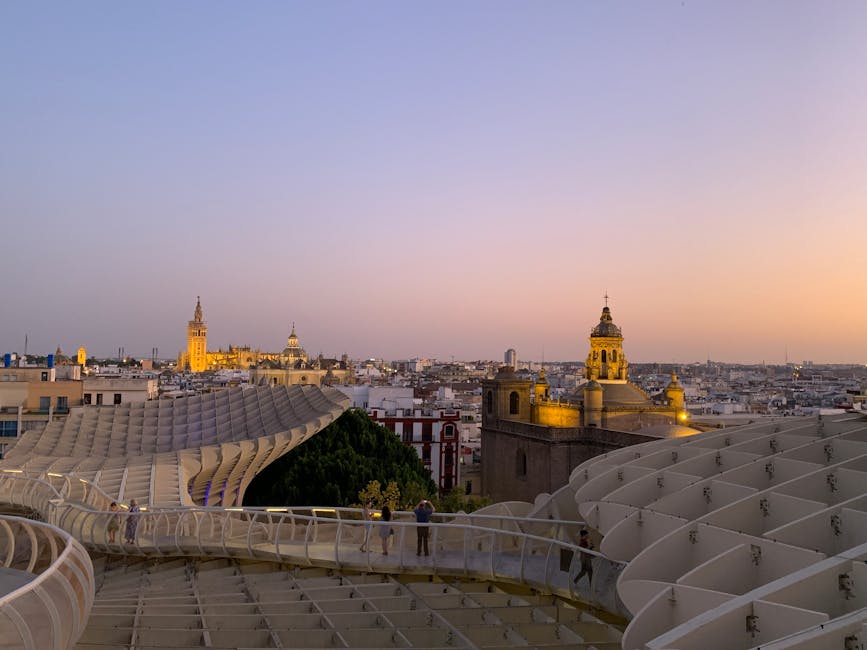 Seville rooftop sunset golden hour
