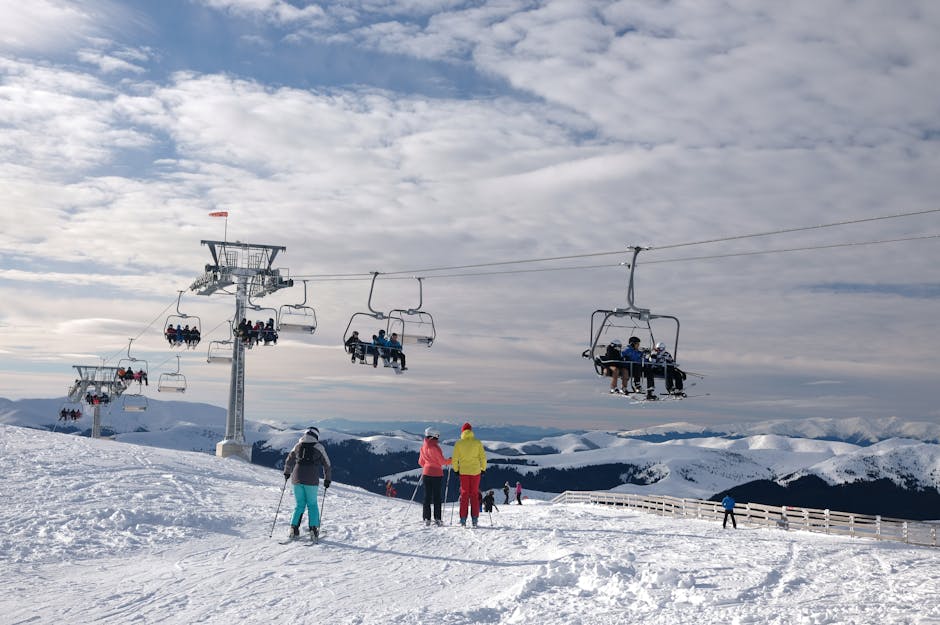 skiing family on mountain trail Carpathians