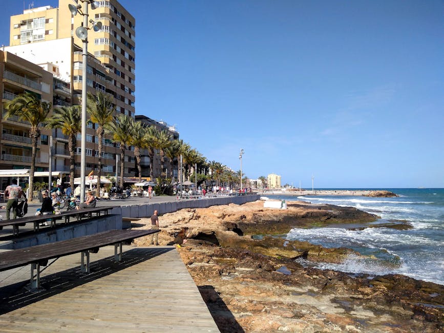 Spanish beach coastal promenade April