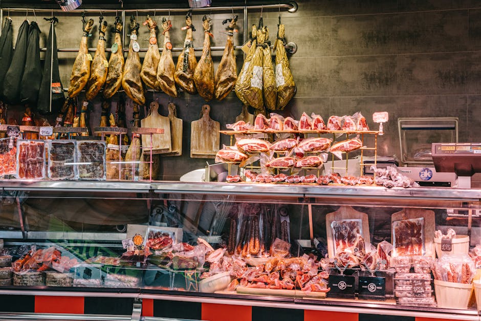 Spanish tapas and ham at traditional market stall