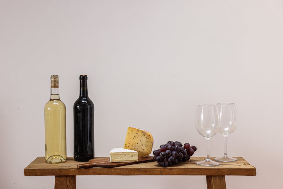 Wine and cheese tasting on rustic table