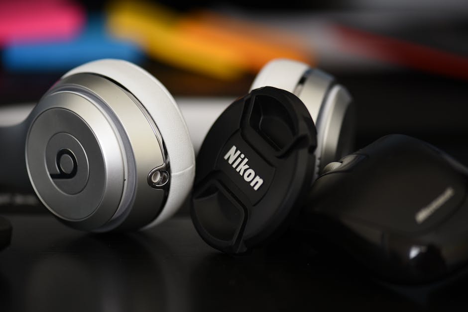 wireless headphones close-up studio