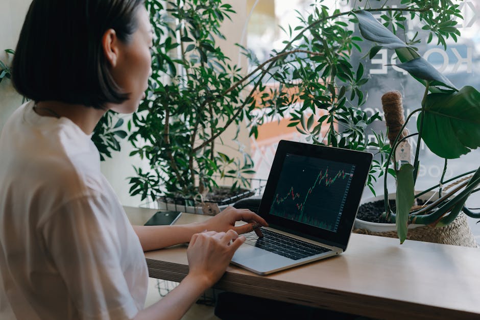 woman using laptop for small business accounting at cafe